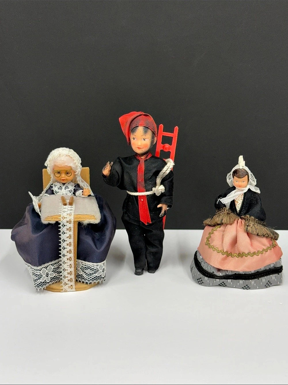 Vintage European Folk Costume Dolls Lot of 3 Lacemaker Chimney Sweep Miniatures